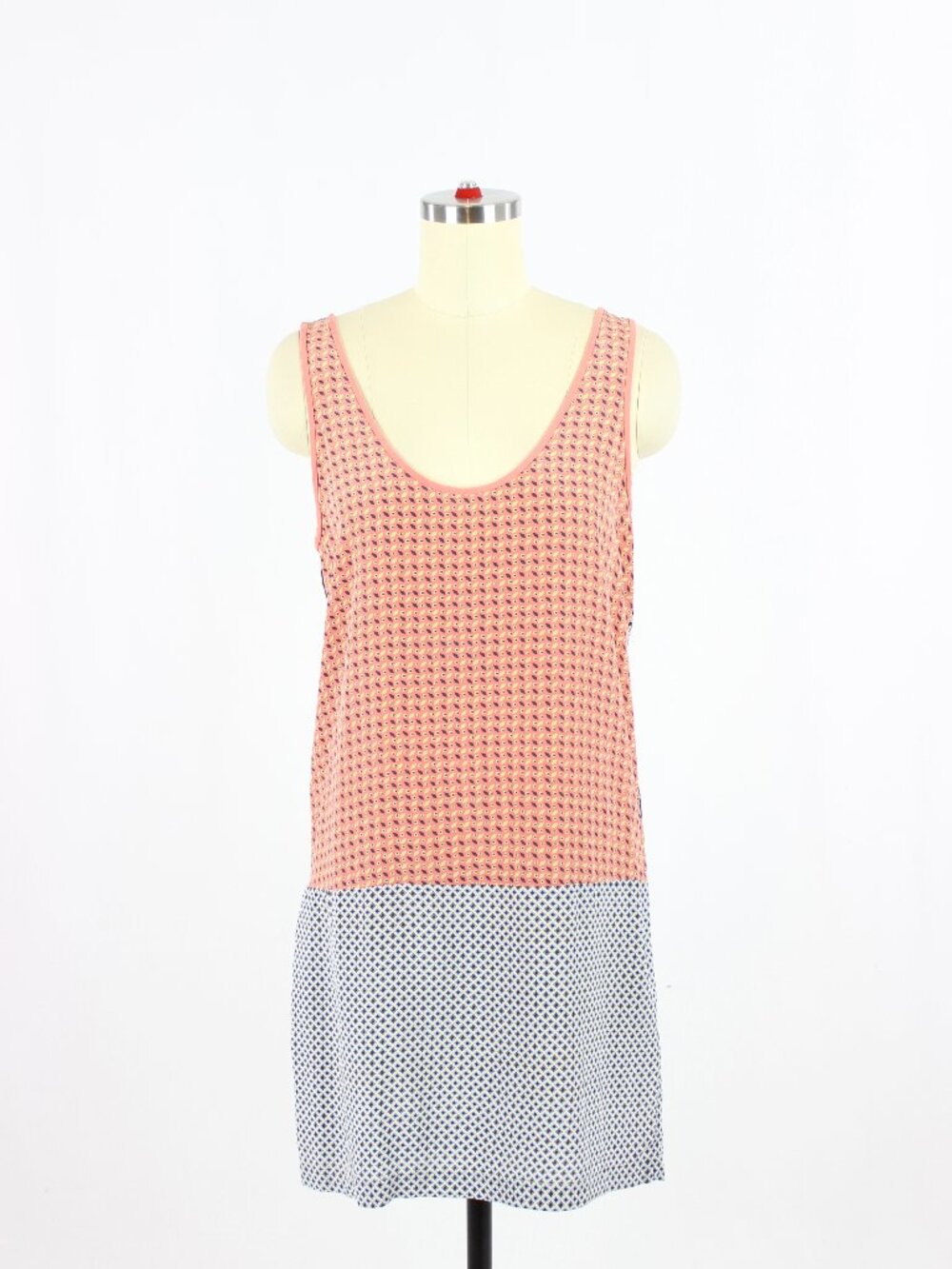 JOIE Coral Geometric Navy Floral 100% Silk Crepe Reversible Tank Dress, Size S